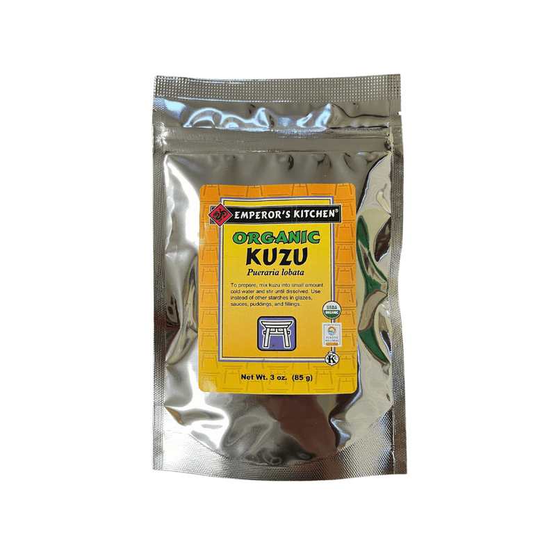 Kuzu, usda organic, starch cooking powder, substitute for arrowroot or cornstarch, kosher, plastic neutral, emperors kitchen brand, 3 oz bag