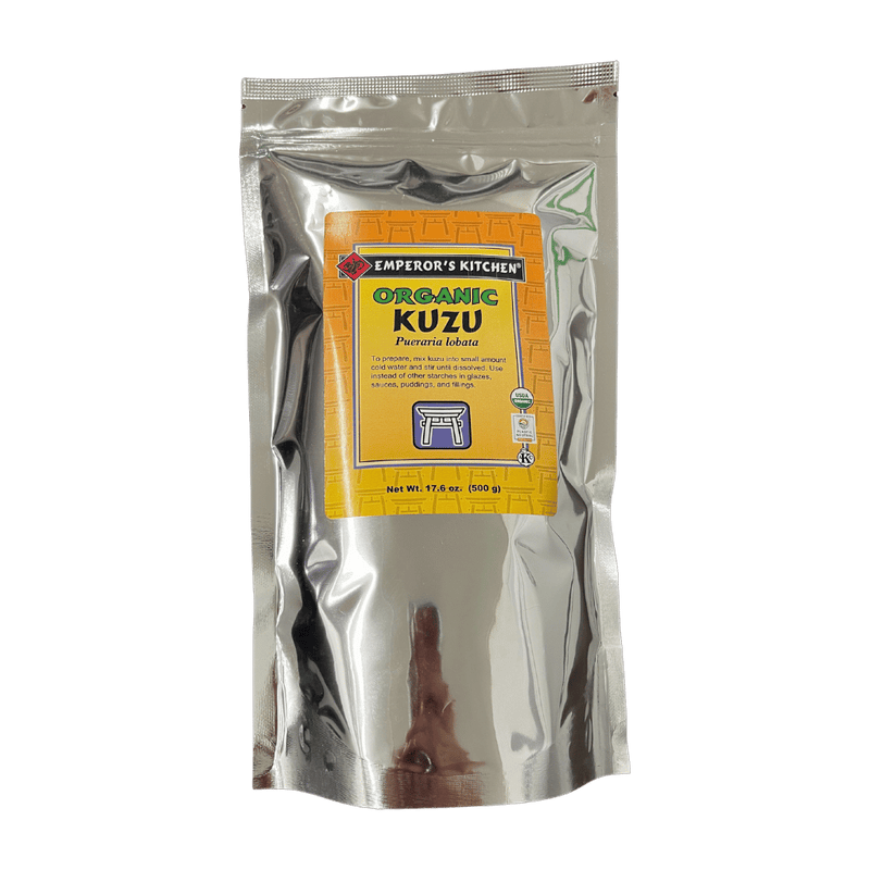 Kuzu, (JAPANESE ARROWROOT), usda organic, starch cooking powder, substitute for arrowroot or cornstarch, kosher, plastic neutral, emperors kitchen brand, 17.6 oz bag (SHOWING IMAGE OF 17.6 OZ FOIL BAG OF ORGANIC KUZU)
