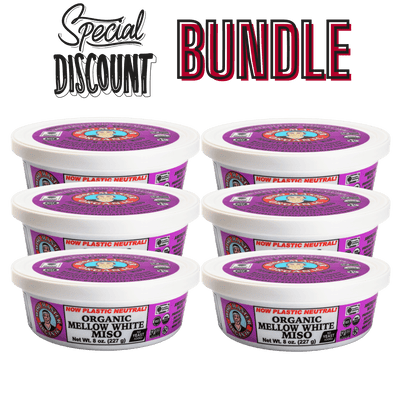 Six tubs of Miso Master Organic Mellow White Miso paste, 8 ounces each
