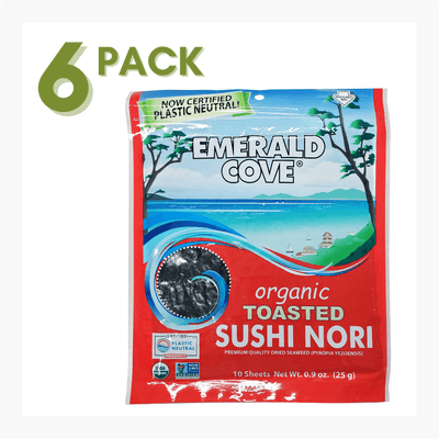 NORI, ORGANIC, TOASTED SUSHI SEAWEED EMERALD COVE WHOLESALE DRIED EDIBLE SEAWEED 10 SHEETS 6 PACK