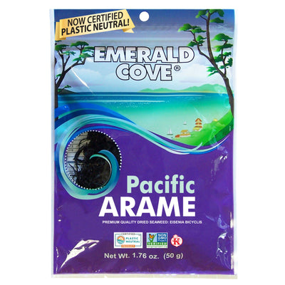 ARAME SEAWEED, DRIED,EDIBLE SEAWEED, SEA VEGETABLE, NON GMO, KOSHER, PLASTIC NEUTRAL, VEGAN, EMERALD COVE BRAND, 1.76 oz BAG